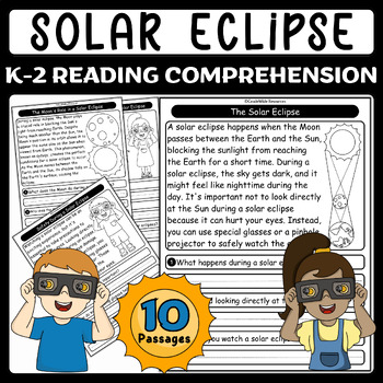 Preview of Solar Eclipse Reading Comprehension for Grades K-2 | Solar Eclipse 2024 Reading