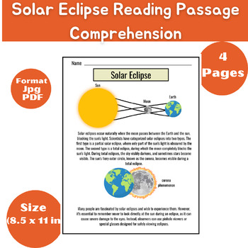 Preview of Solar Eclipse Reading Passage Comprehension