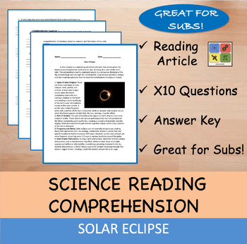 Preview of Solar Eclipse - Reading Passage and x 10 Questions (EDITABLE)