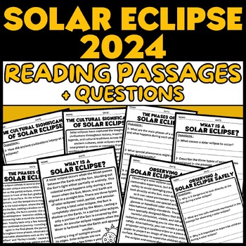 Preview of Solar Eclipse Reading Passages and Questions, Eclipse 2024 Activities worksheets