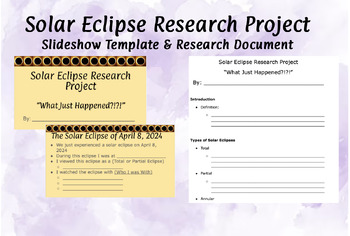 Preview of Solar Eclipse Research Project- End of Space Unit / End of Year 2024