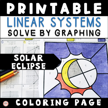 Preview of Solar Eclipse Solve Systems of Linear Equations By Graphing Coloring Page 8th