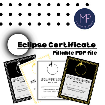 Preview of Solar Eclipse View Certificate (Fillable PDF)