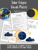 Solar Eclipse- Vocabulary Matching Activity with Answer Key