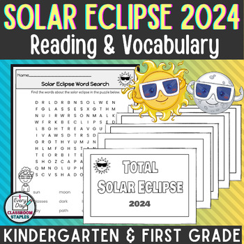 Preview of Solar Eclipse Word Search and Reading Activities Kindergarten First Grade 2024