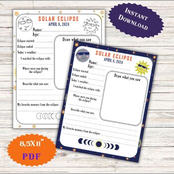 Preview of Solar Eclipse Worksheet, Observing April 8, 2024 Printable Game Space Activities