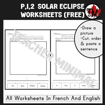 Preview of Solar Eclipse Worksheets l'eclipse solaire