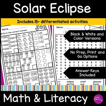 Preview of Occupational Therapy Total Solar Eclipse 2024 Literacy Math & Writing Activities