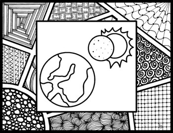 Preview of Solar Eclipse Zentangles to Color - 2 Sheets
