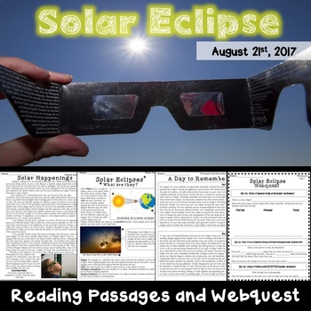 Preview of Solar Eclipse of 2017: Reading Passages and Webquest