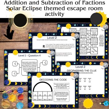 Preview of Solar Eclipse themed escape room Bundle - 5th grade decmials and fractions