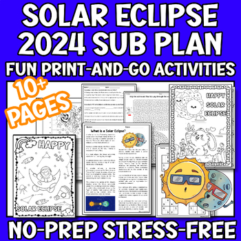 Preview of Solar Eclipses 2024 Science Sub Plan or Independent Work Fun 3rd 4th 5th Grades