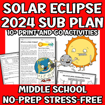 Preview of Solar Eclipses 2024 Science Sub Plan or Independent Work Middle School 5th 6th 7