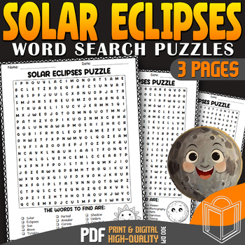 Preview of Solar Eclipse 2024 Word search Puzzles: Fun Activities for Classroom