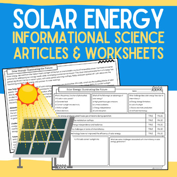 Preview of Solar Energy: Informational Reading Passages, Worksheets, Vocabulary Packet