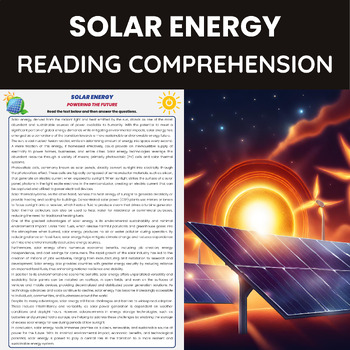 Preview of Solar Energy Reading Comprehension | Renewable Energy Solar Power