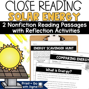 Preview of Solar Energy Activity Types of Energy Reading Comprehension Passages 