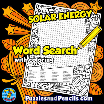 Preview of Solar Energy Word Search Puzzle Activity with Coloring | Energy Wordsearch