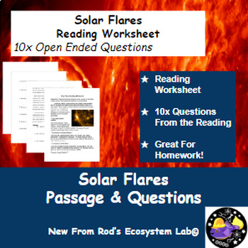Preview of Solar Flares Reading Worksheet **Editable**