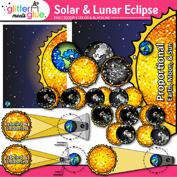 Preview of Solar & Lunar Eclipse Stages Clipart: Astronomy Clip Art Transparent PNG B&W