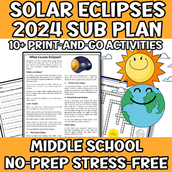 Preview of Solar & Lunar Eclipses 2024 Science Sub Plan or Independent Work Middle School 6