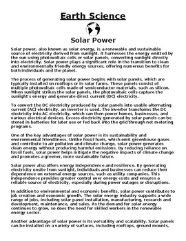Preview of Solar Power Article & Questions (Word Document)
