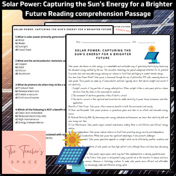 Preview of Solar Power: Capturing the Sun's Energy for a Brighter Future Reading Comprehe..