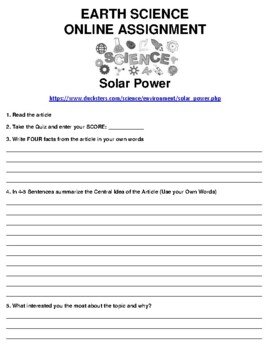 solar energy assignment