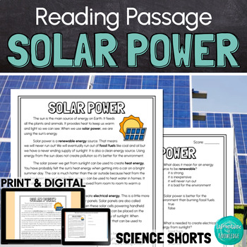 Preview of Solar Power Reading Comprehension Passage PRINT and DIGITAL