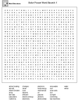 Solar Power Word Search by Northeast Education | TPT