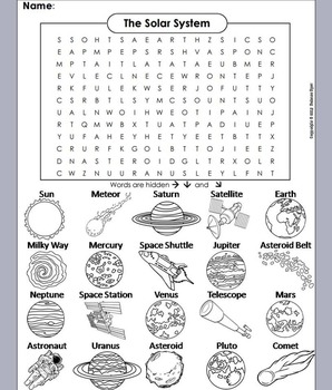 Preview of Solar System and Planets Activity: Word Search/ Coloring Worksheet (Outer Space)