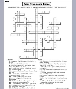 Solar System And Planets Worksheet Crossword Puzzle Astronomy Unit