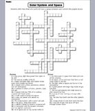 Solar System and Planets Worksheet/ Crossword Puzzle (Spac