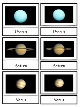 Solar System Montessori 3-part cards--Planets of the Solar System