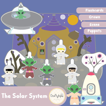 Preview of Solar System 3D Space Scene - Puppets, Planets Crown, Flashcards Scavenger Hunt