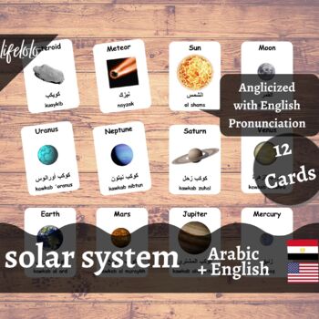 Preview of Solar System - ARABIC English Bilingual Flash Cards | Planets | 12 Cards