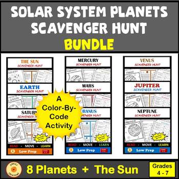 Preview of Solar System Planets and Sun Scavenger Hunts with Color By Code and Easel Option