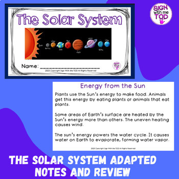 Preview of Solar System Adapted Notes and Review