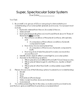 solar system assignment middle school