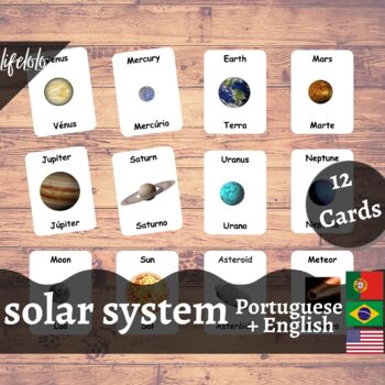 Preview of Solar System - Brazilian PORTUGUESE Bilingual Flash Cards | Planets | 12 Cards