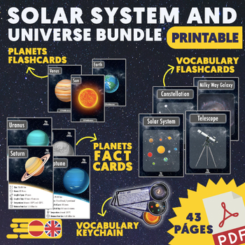Preview of Solar System Bundle | Flashcards + Vocabulary + Facts Cards