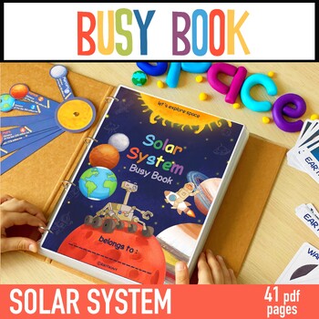 Preview of Solar System Busy Book | Outer Space Preschool Learning Binder | Moon Phases