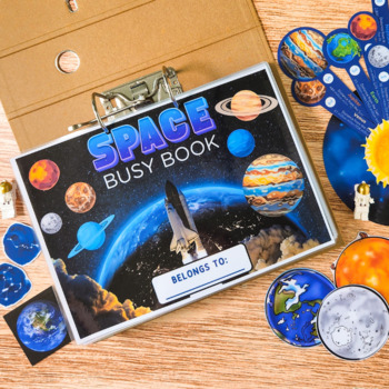 Preview of Solar System Busy Book, Space Interactive Toddler Learning Binder Quiet Book