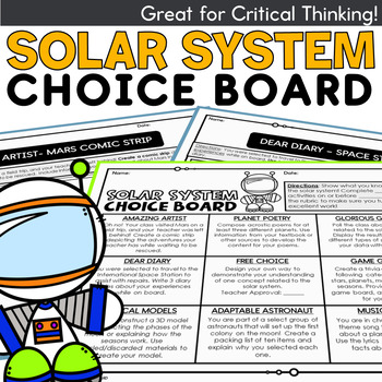 Preview of Solar System Activities Choice Board - 3rd 4th 5th Grade Planet Projects