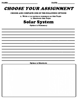 Preview of Solar System Choice Board Worksheet