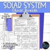 Solar System Choice Board Project Activities