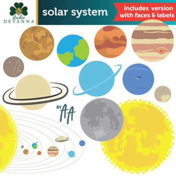 Preview of Solar System Clip Art - With and Without Labels