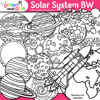 Preview of Solar System Clipart: Planets, Earth, & Galaxies Science Clip Art, Black & White