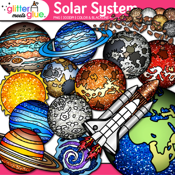 Preview of Solar System Clipart: Planets, Earth, & Galaxies Science Clip Art, Comm. Use PNG