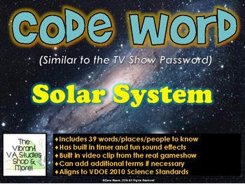 Solar System Codeword Game (Similar to Password)